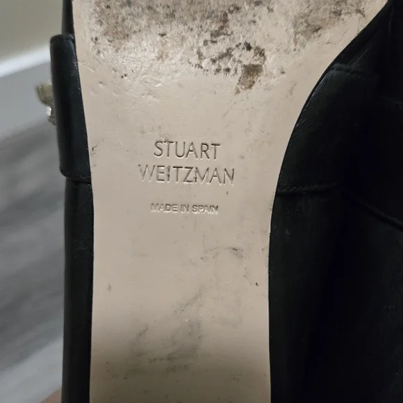 Stuart Weitzman Black Leather Crystal Embellished Mule Heels Slip-On Loafers 5.5 - Picture 11 of 15